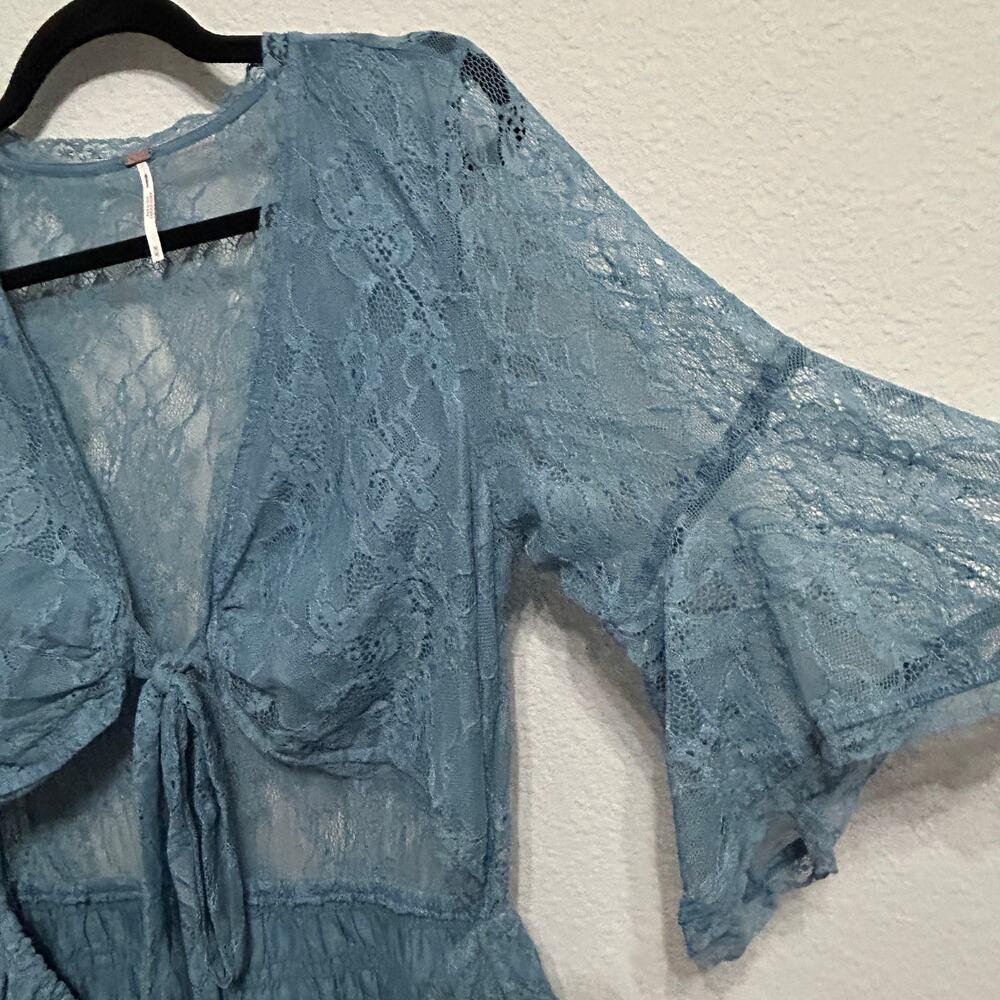 NEW Free People Lala Lace Mini Dress Baby Denim Blue Boho Romantic Femme Medium - Picture 7 of 9
